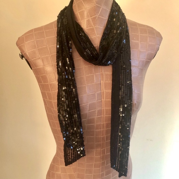 NWOT Black Sequined Scarf, Wrap or Belt - Picture 9 of 10